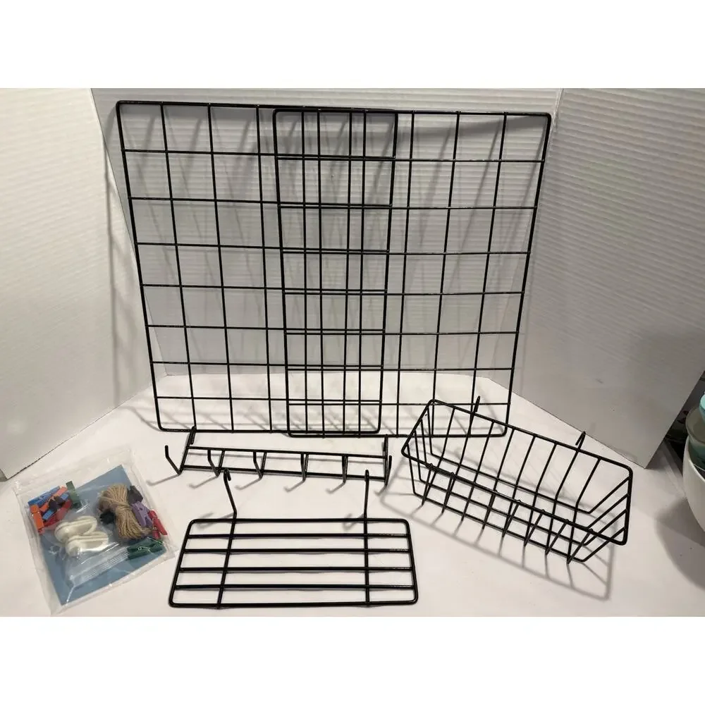 Black Wire Wall Grid Panel Multifunction Photo Hanging Display - New 2 Pc.